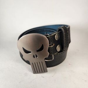 MARVEL Men's Belt Large Black Skull Vera Pelle Leather 36 - 38 Inch Grunge Goth